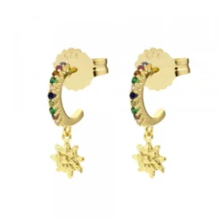 Pendientes Muka Plata Dorada y Circonitas Multicolor