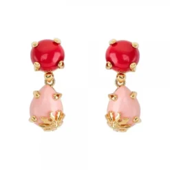 Pendientes Rania de Plata Dorada Piedras Rojas y Rosas