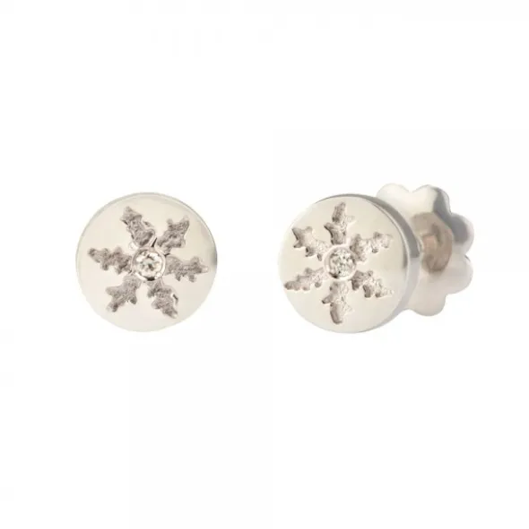 Pendientes Redondos Oro Blanco y Brillante 5mm