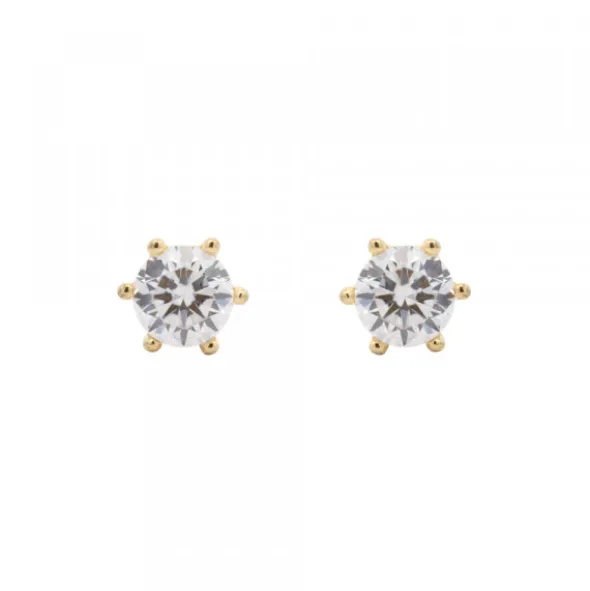 Pendientes Solitario Plata Dorada y Circonita 11mm