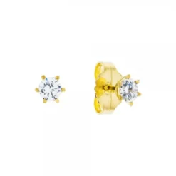 Pendientes Solitario Plata Dorada y Circonita 11mm