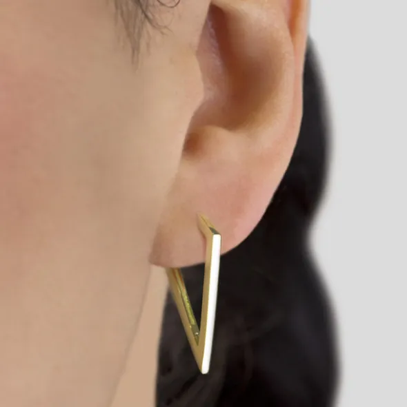Pendientes Triangulares Plata Dorada 32mm