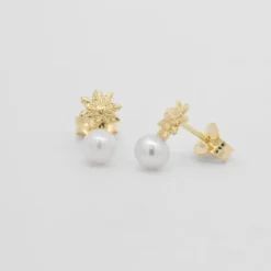 Pendientes Tú y Yo Plata Dorada y Perla 5mm