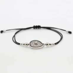 Pulsera Almendra Plata y Circonitas Negras
