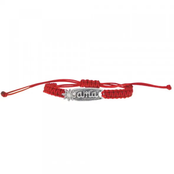 Pulsera Ama Roja Plata Rústica