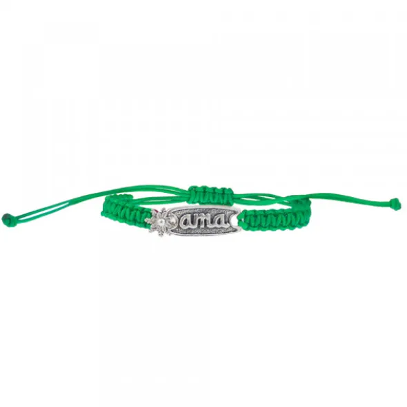 Pulsera Ama Verde Plata Acabado Rústico