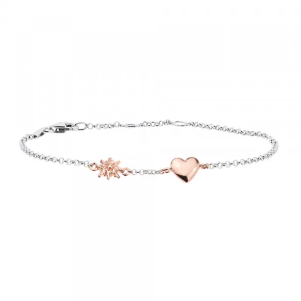 Pulsera Corazón y Eguzkilore de Plata Rosa