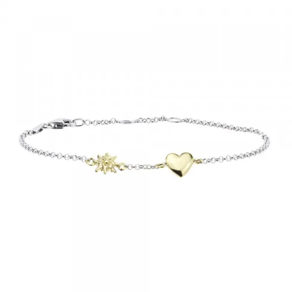 Pulsera Corazón y Eguzkilore de Plata Dorada