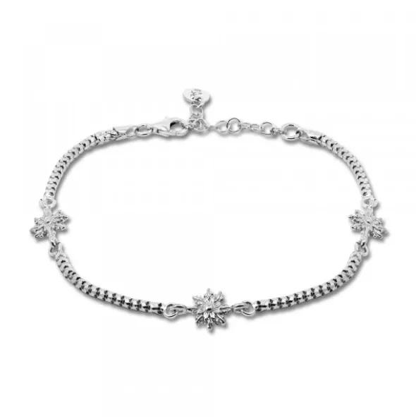 Pulsera de Plata con 3 Eguzkilore Rosas y Eslabones Grafilados