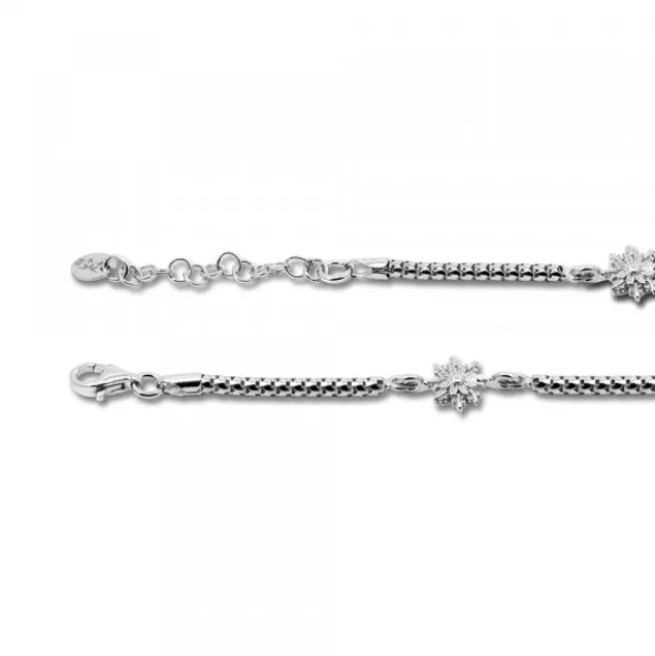 Pulsera de Plata con 3 Eguzkilore Rosas y Eslabones Grafilados