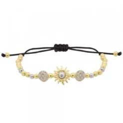 Pulsera Eguzkilore Bolitas Plata Dorada y Macramé
