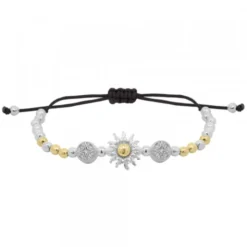 Pulsera Eguzkilore Bolitas Plata Bicolor y Macramé