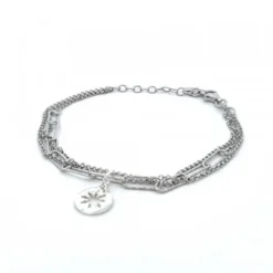 Pulsera Eguzkilore Cadena Eslabones Plata Triple