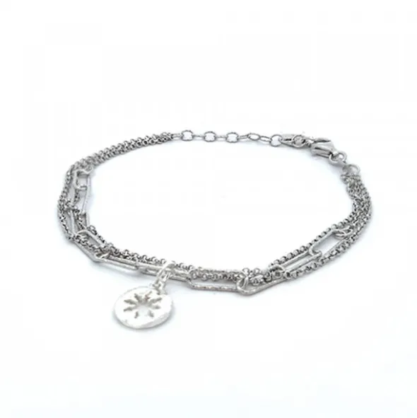 Pulsera Eguzkilore Cadena Eslabones Plata Triple