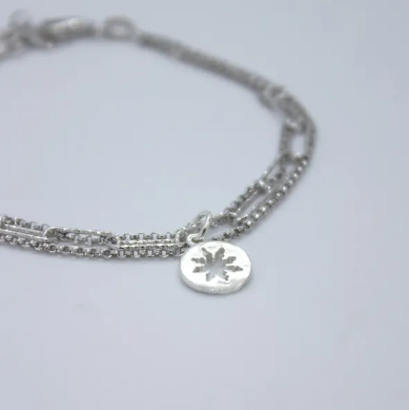 Pulsera Eguzkilore Cadena Eslabones Plata Triple