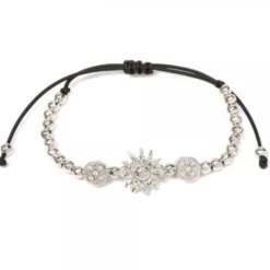 Pulsera Eguzkilore Plata con Bolitas y Macramé