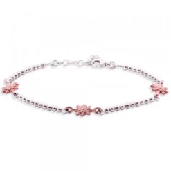 Pulsera Eguzkilore Plata Rosa con Bolitas de Plata