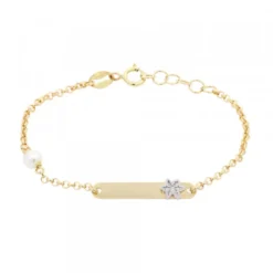 Pulsera Infantil Chapa Oro y Perla Personalizable