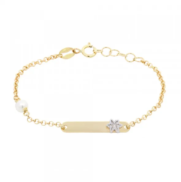 Pulsera Infantil Chapa Oro y Perla Personalizable