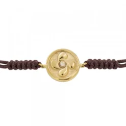 Pulsera Lauburu Redondo Plata Dorada y Circonita Marrón