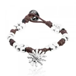 Pulsera Mari Mate con Motivo Eguzkilore y Cuerda Marrón
