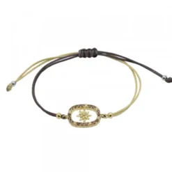 Pulsera Muka Macramé Plata Dorada y Circonitas Marrones
