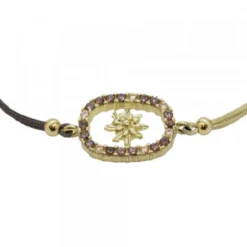 Pulsera Muka Macramé Plata Dorada y Circonitas Marrones