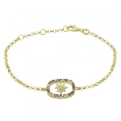 Pulsera Muka Plata Dorada y Circonitas Marrones