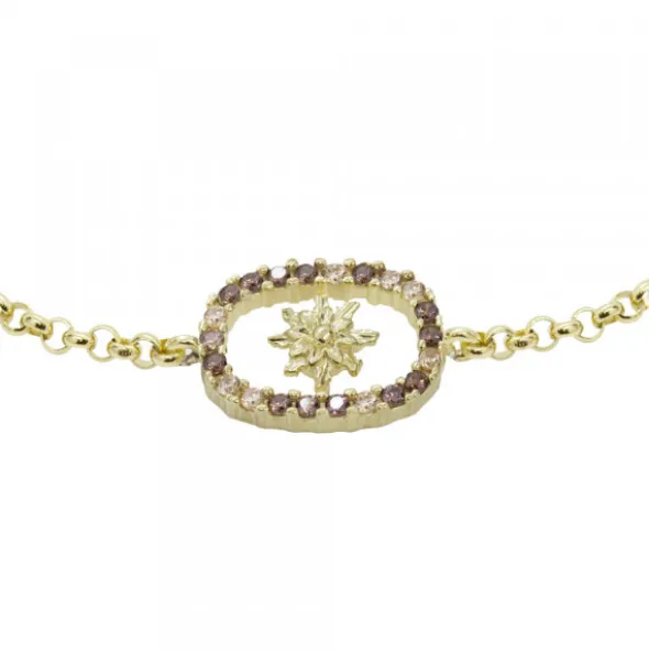 Pulsera Muka Plata Dorada y Circonitas Marrones