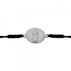 Pulsera Redonda Virgen Blanca de Plata con Hilo Negro Personalizable