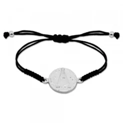 Pulsera Redonda Virgen de Begoña de Plata con Hilo Negro Personalizable